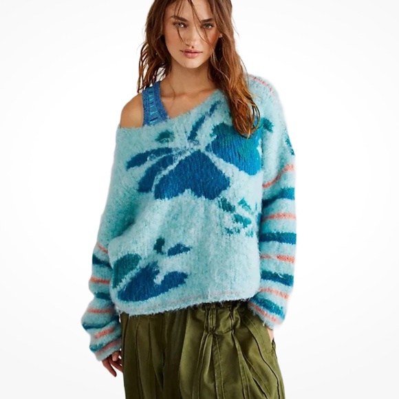 Free People Lily Sweater in Mosaic Sky Combo sz XS NWT $168R NWT - Picture 2 of 8